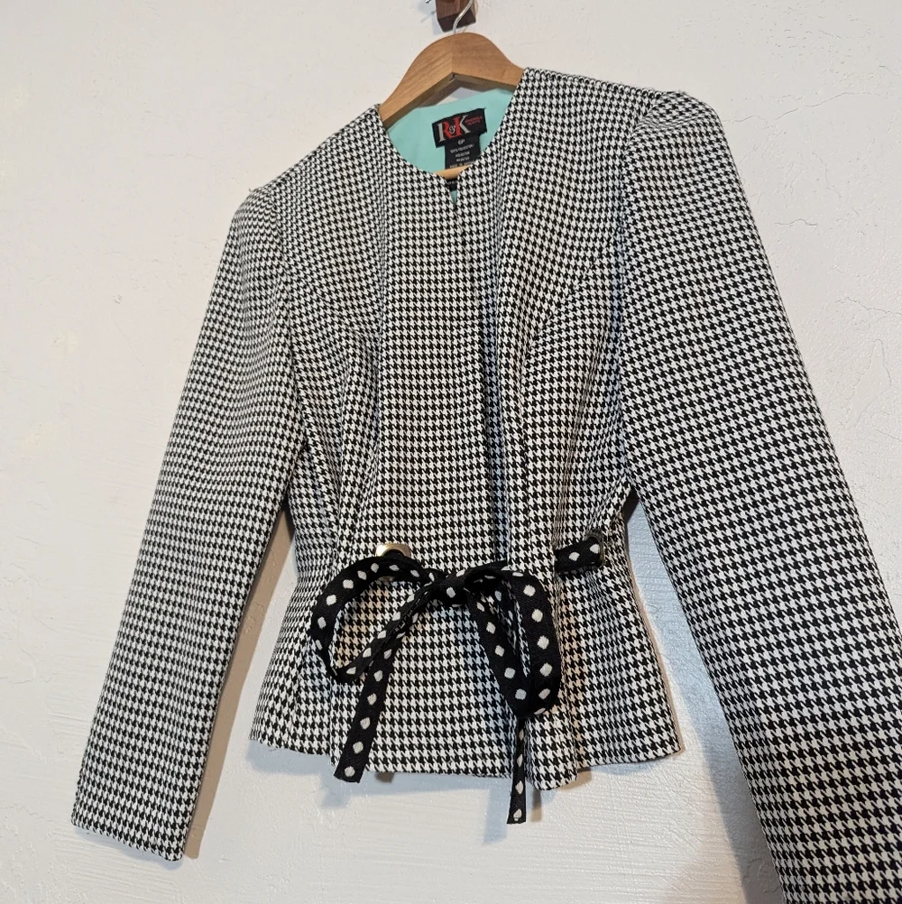 Vintage Womens B&W Houndstooth Blazer w/ Bow Grunge Alt Punk Twee Whimsigoth Emo